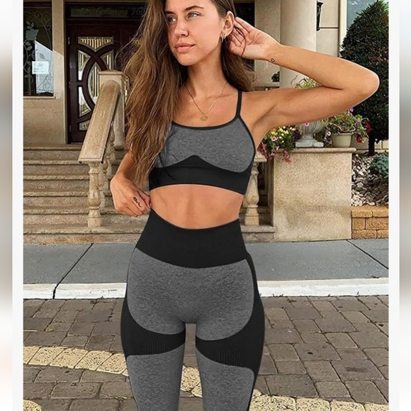 NWT OLCHEE Women’s Workout Set Seamless Yoga Leggings & Cross-Strap Sport Bra M - Picture 2 of 7